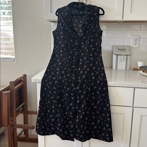 Black Floral Dress with Buttons